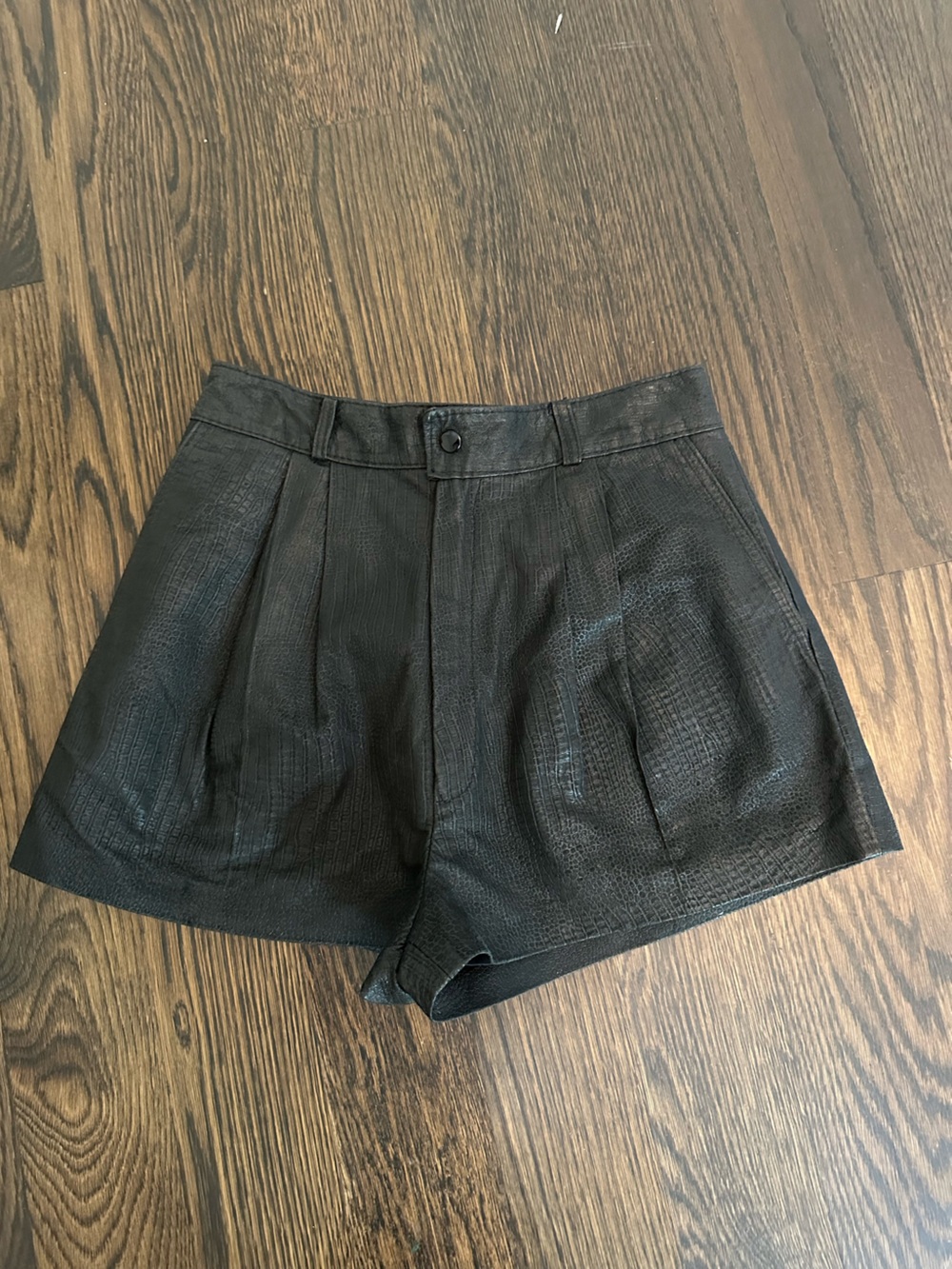 High-Waist Black Leather Women’s Mini Shorts, fits size 6